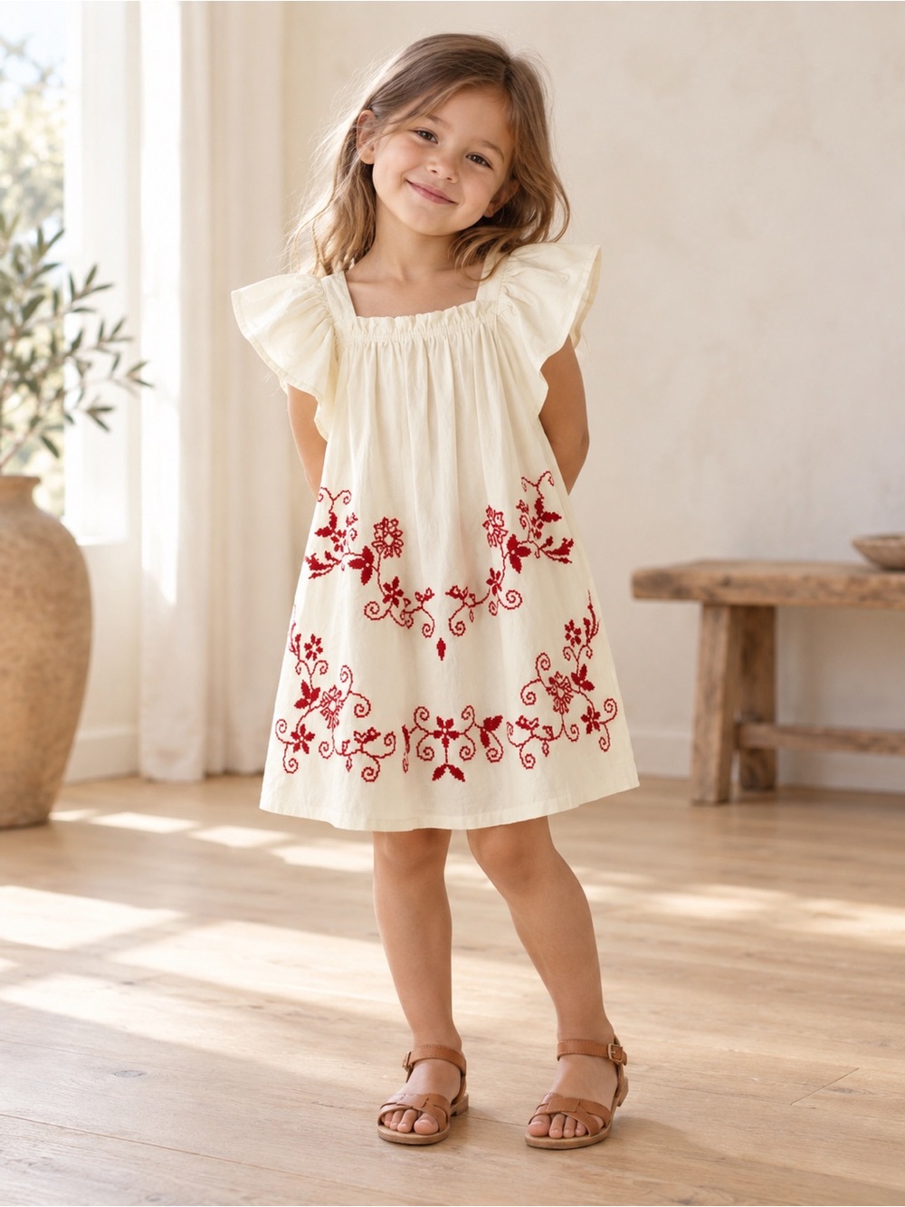 ZARA Embroidered Cream Dress